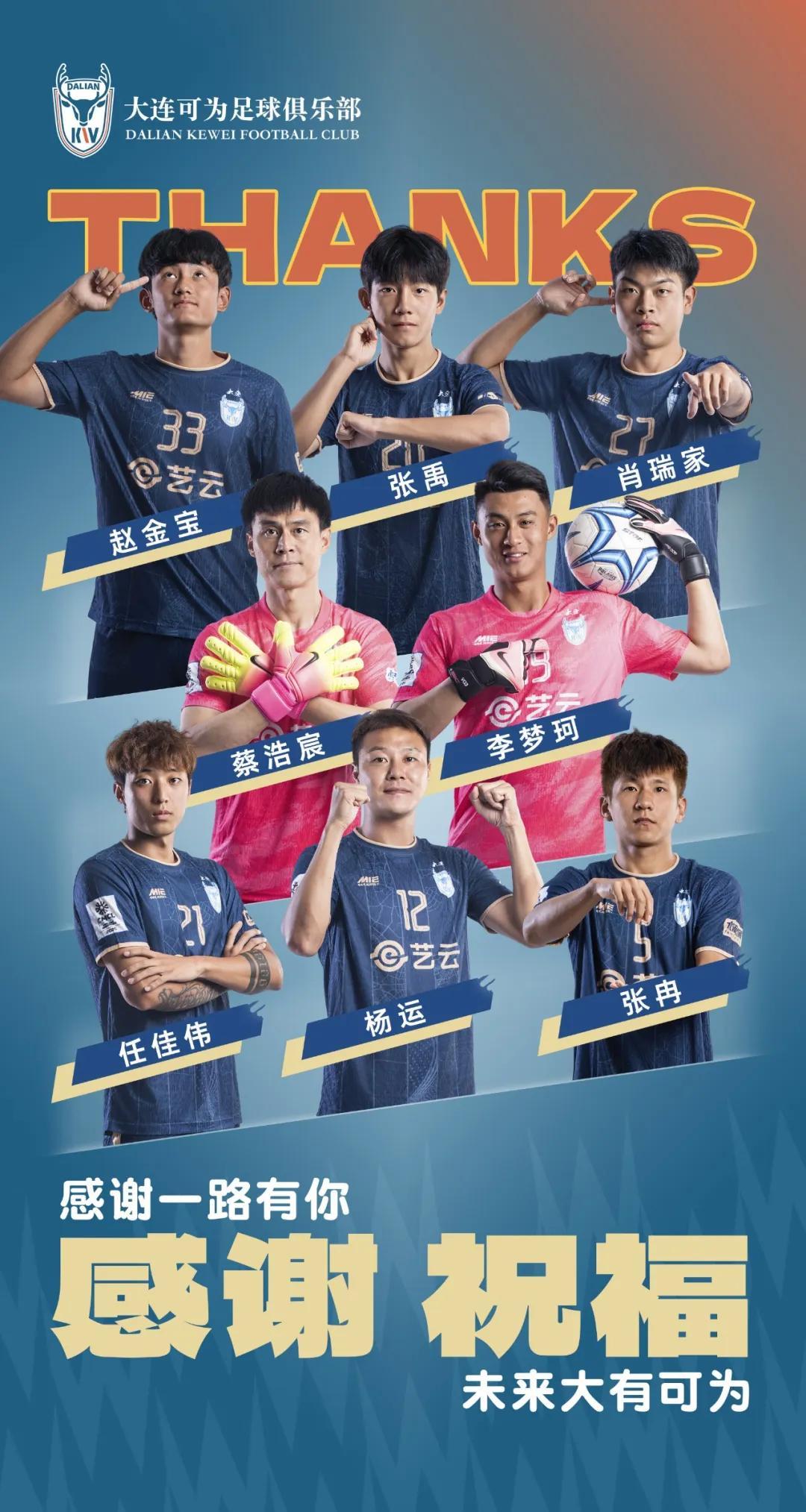 开云体育官网-大连可为官方：杨运、蔡浩宸、张冉、任佳伟等8名球员离队